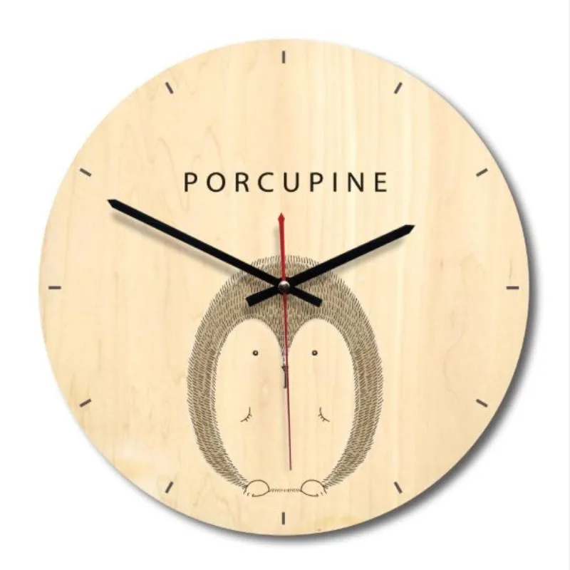 Современный дизайн декоративные настенные часы DIY Европейский мультфильм деревянные настенные часы 3D настенные часы для детской комнаты гостиной лиса/кролик - Цвет: PORCUPINE WALL CLOCK