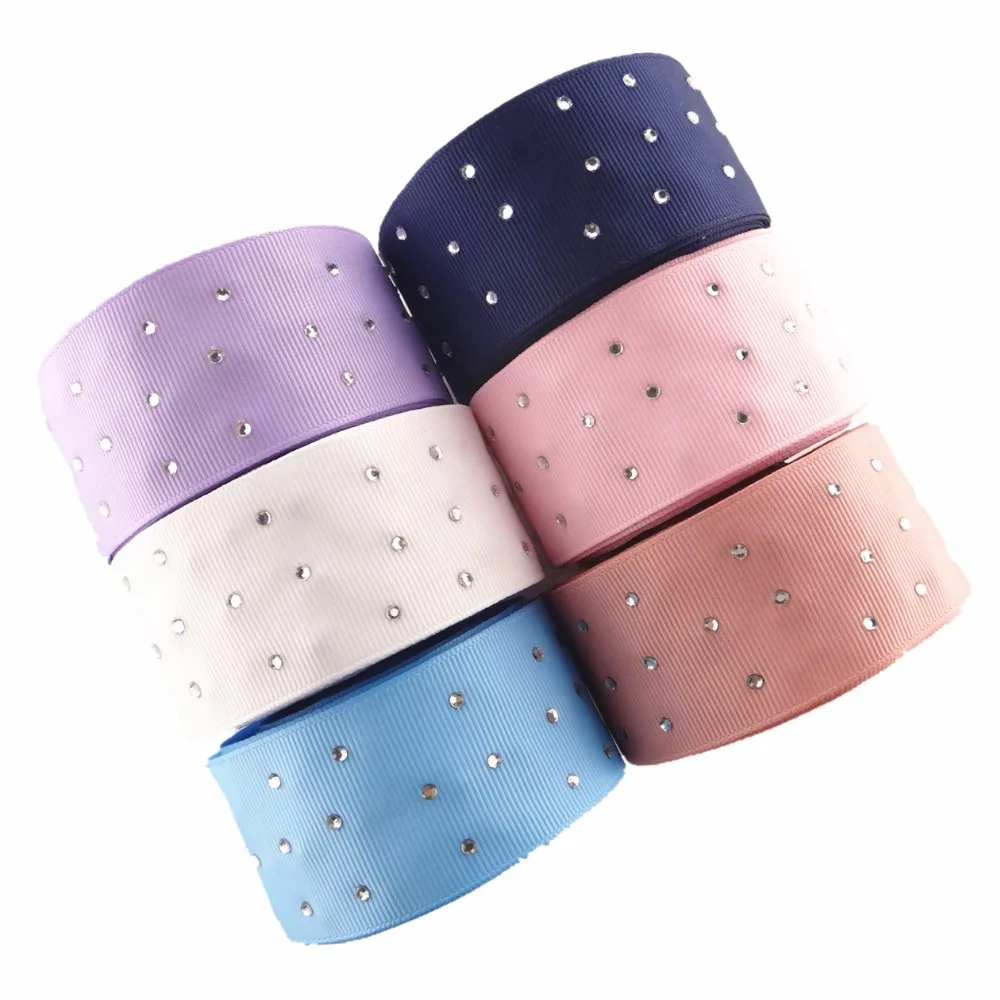 

2 Yards/5 Yards 1.5" 38mm Solid Grosgrain Silver Diamonds Rhinestone Setting Ribbon DIY Hair Bows Handmade Materials MD190220