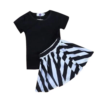 

2pcs Baby Girls Clothing Sets Kids Cotton Clothes Short Sleeve T-shirt+Striped Skirt Set Kid Summer Dress Outfit 2-6 years old