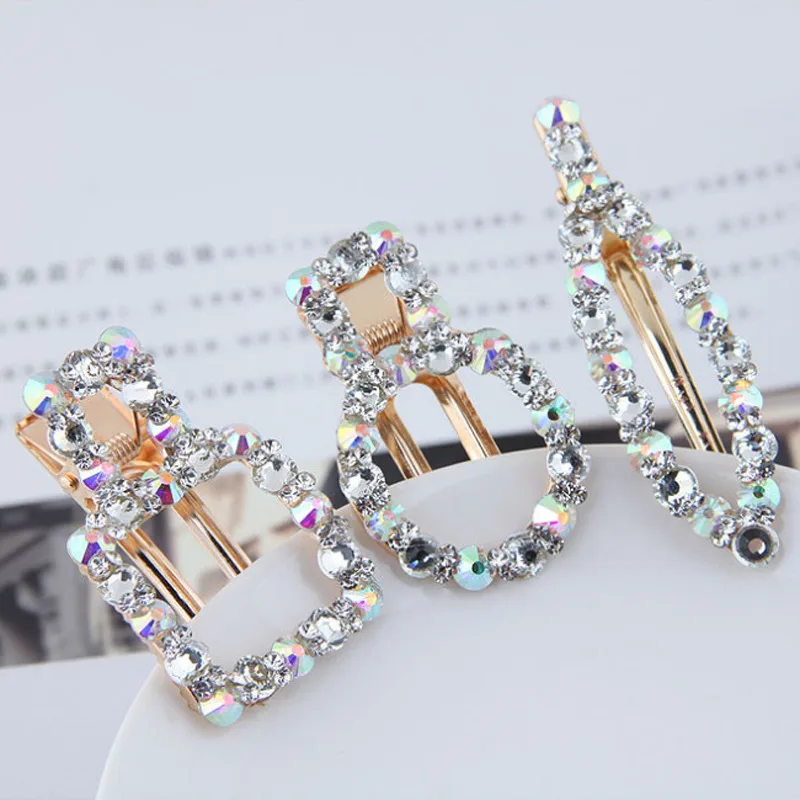 

1pc New Women Girl Shinning Crystal Rhinestone Pearl Diamond Geometric Barrettes Hairpins Hair Clip