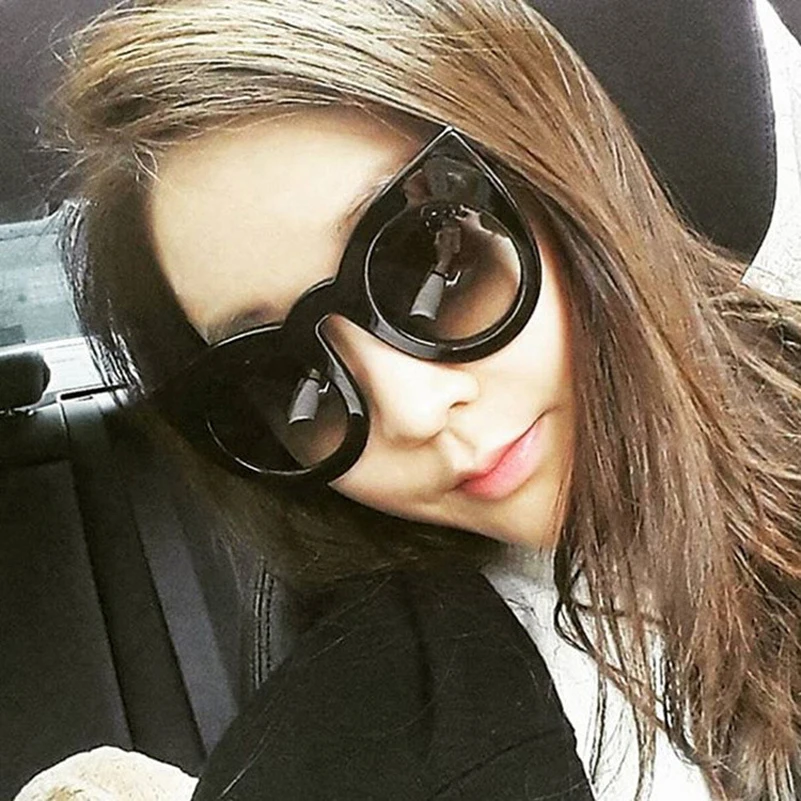 

OHMIDA Cateye Sunglasses Women Luxury Brand Big Glasses Woman High Quality Festival Black Sunglasses Women 2018 Cat Eye