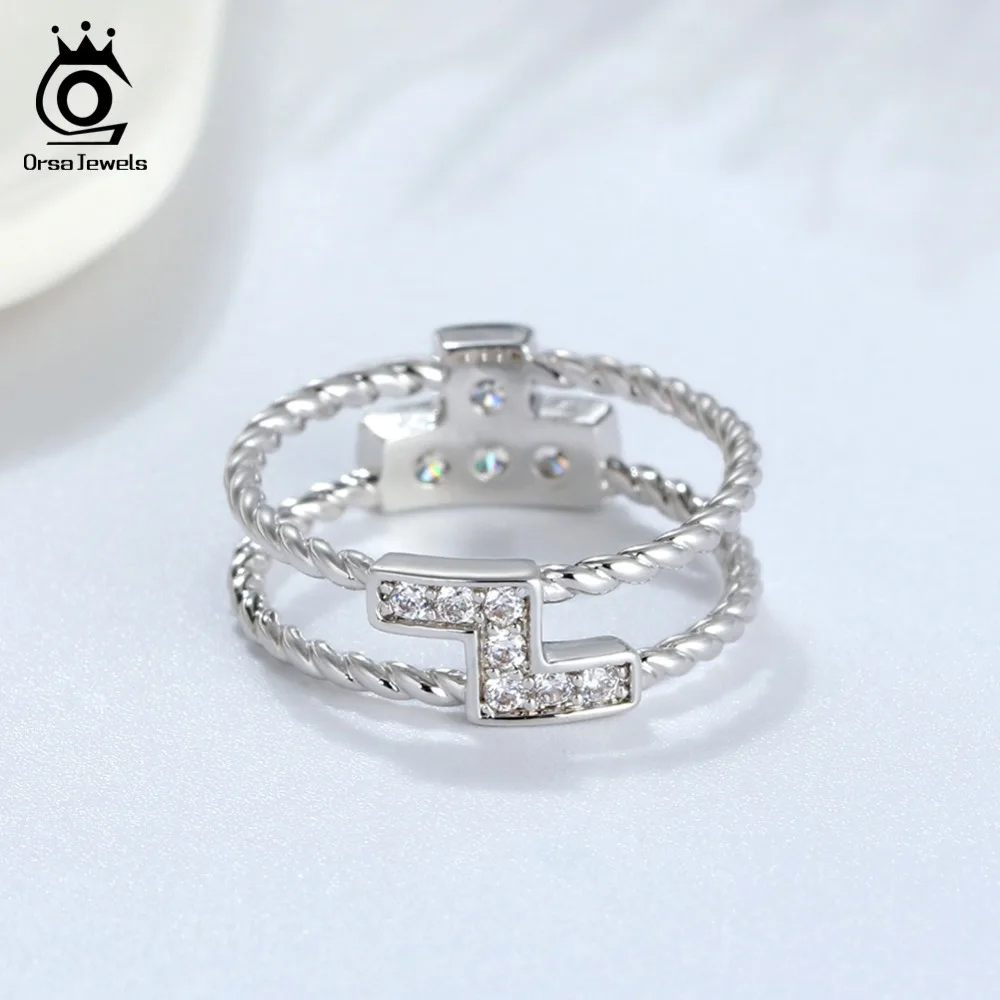 ORSA JEWELS Original Design Tetris Pattern Ring for Women Men Vintage Ring Birthday Gift for Girls Valentine Day Jewellry OR174