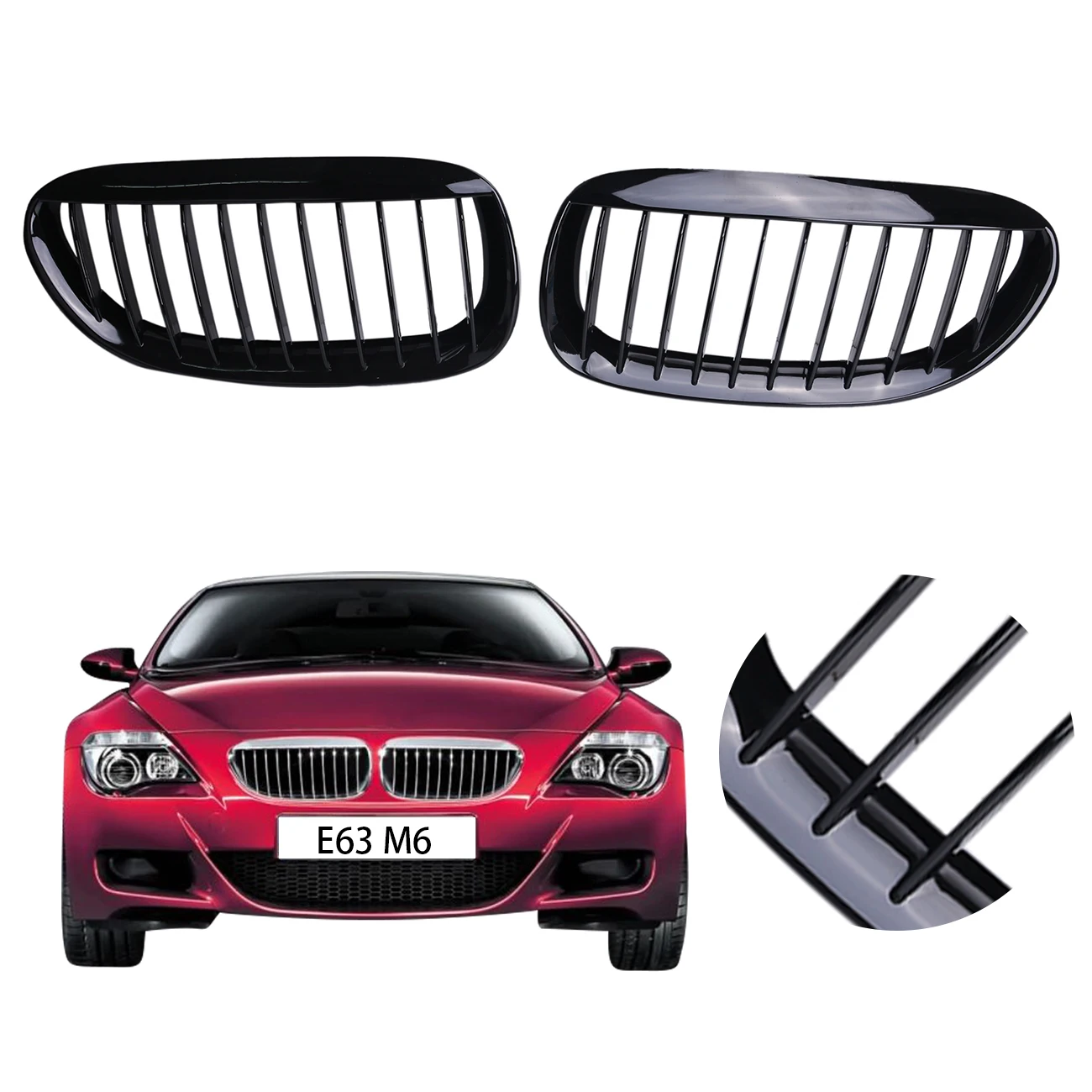 Глянцевая черная решетка решетки в форме почек для BMW M6 E63 E64 645i 650i Convertible Coupe 2004 2010. #