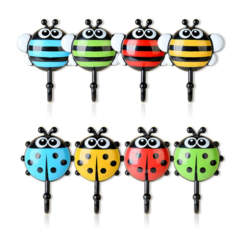 FHEAL 2pcs Creative LadybugBee Cartoon Bathroom Wall Hooks KitchenBedroom Sucker Free Nail Hook (3)