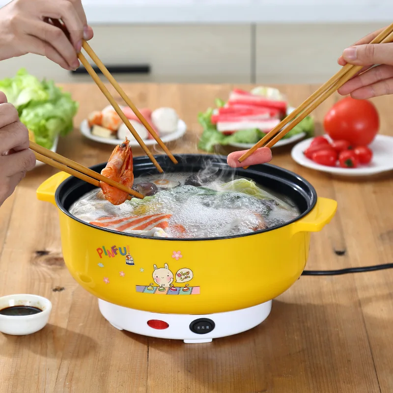 

Multifunctional electric cooker MINI heating pan Stainless Steel Hotpot noodles rice Steamer Steamed eggs Soup pot 2L EU US