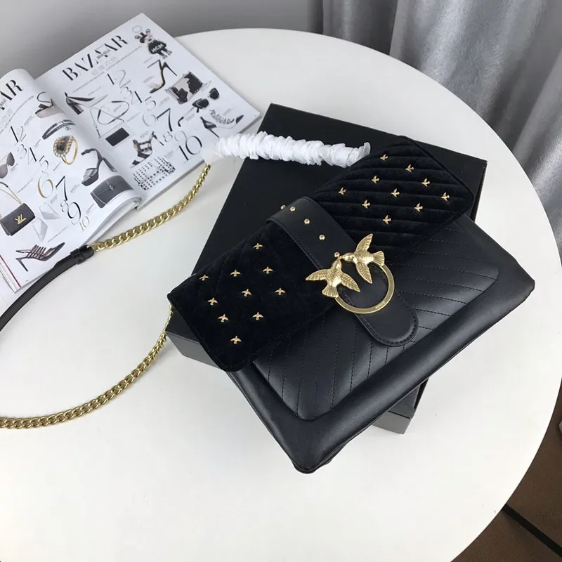 

Newest Fashion swallow messenger bag famous brand bags pearl women handbag genuine leather letter bolsas rivet chains 2019