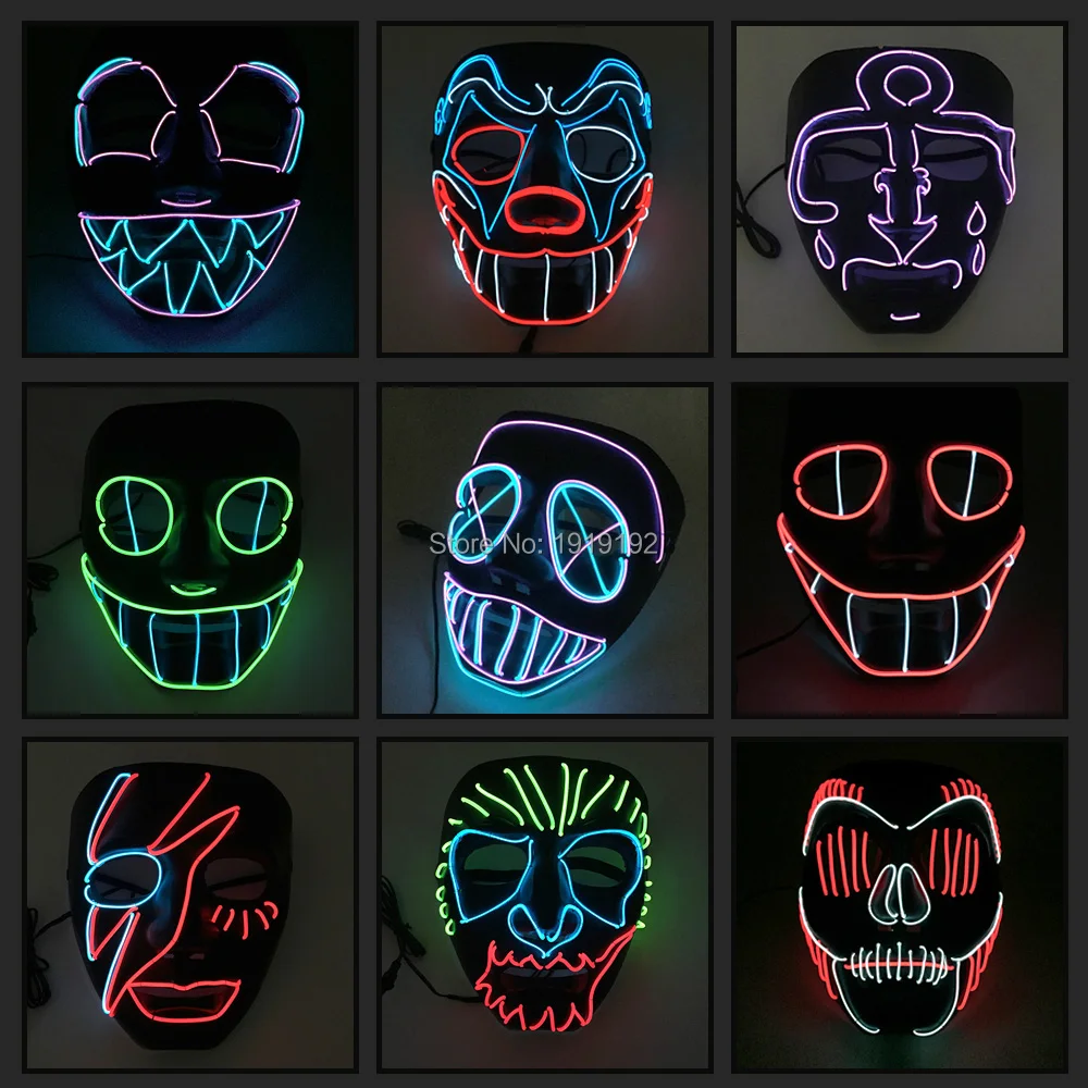 

LED Payday Movie Theme Mask 10 Color Select EL wire mask by 3V Steady on For Halloween holiday Party Mask Decoration