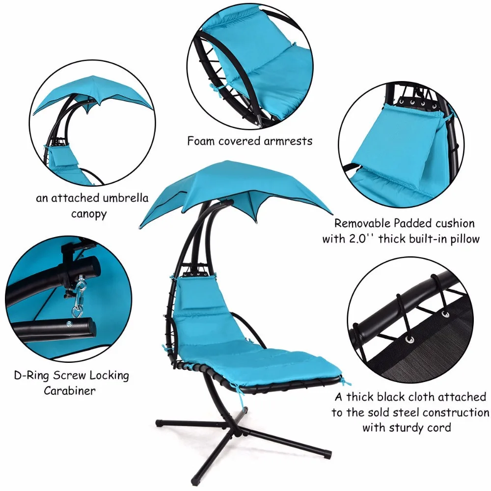 Giantex Hanging Chaise Lounger Chair Arc Stand Porch Swing Hammock Chair W/ Canopy Blue Outdoor Furniture OP3460BL Giantex Hanging Chaise Lounger Chair Arc Stand Porch Swing Hammock Chair W/ Canopy Blue Outdoor Furniture OP3460BL