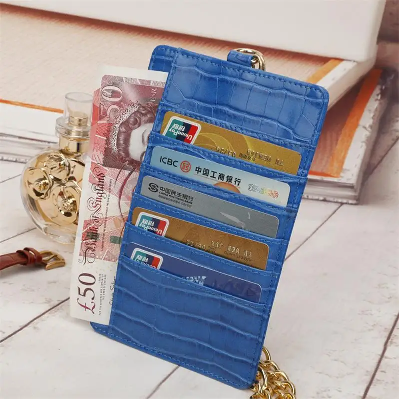Модный высококачественный держатель для карт из натуральной кожи, Женский кошелек, новинка, женская сумка для мобильного телефона, кошелек для путешествий - Цвет: Chain Blue