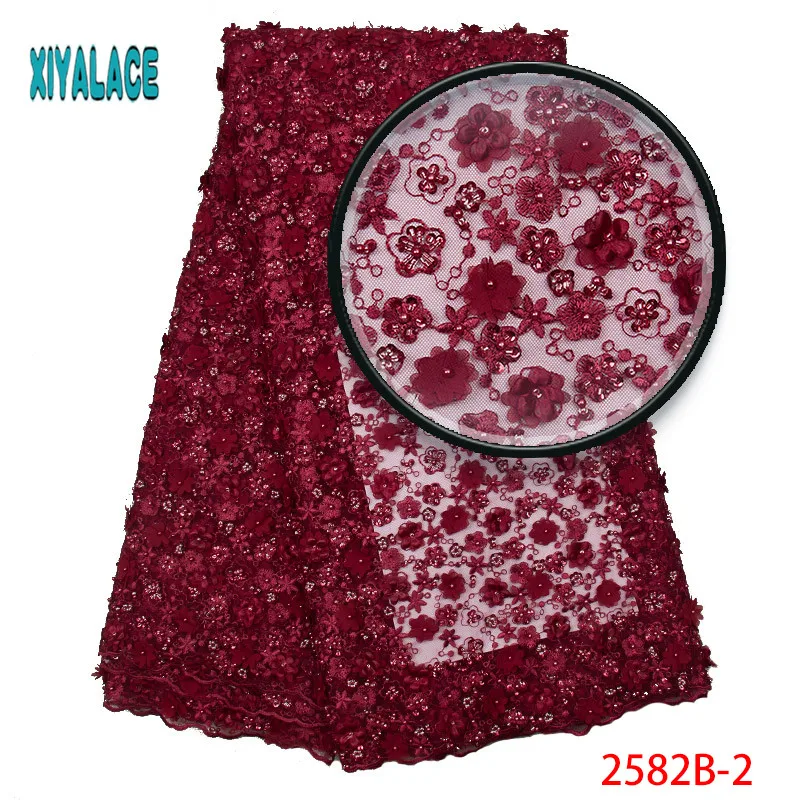 

Luxury Fabric High Quality 2019 African Handmade Beads Lace Fabric Embrodiery 3d Tulle Lace Fabric For Bridal Lace Dress 2582b