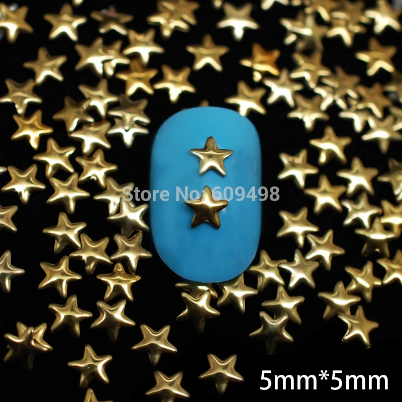 

1000pcs/bag Gold Star Nail Studs 3D Metal Floating Charms DIY Handcraft Decoration Nail Artist supply