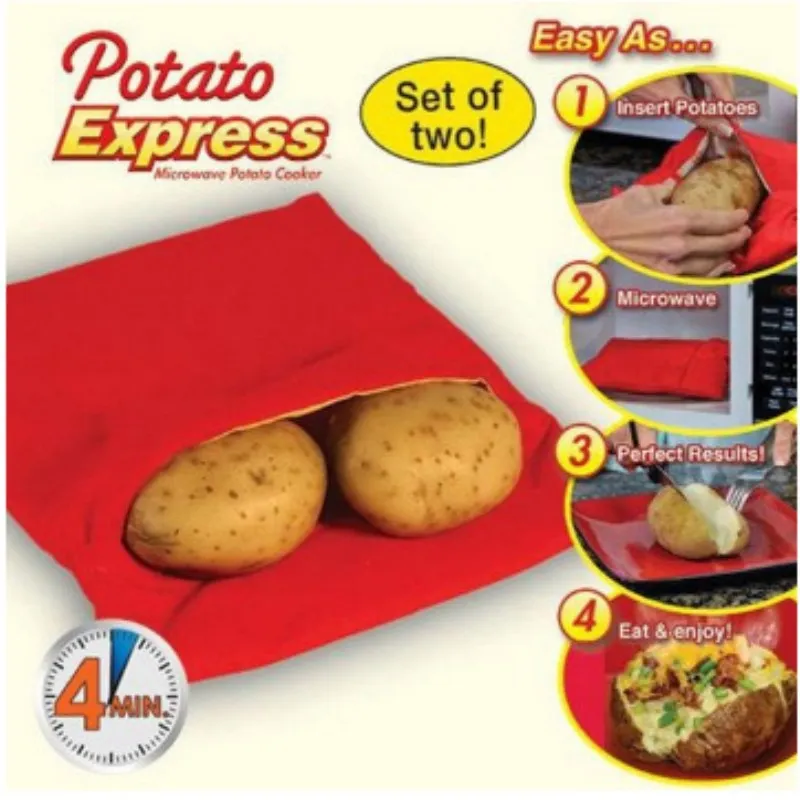 

1pc Red Washable Potato Cooker Bag Microwave Baking Potatoes Cooking Bag Quick Fast (cooks 4 potatoes at once) Ma Kitchen Gadget