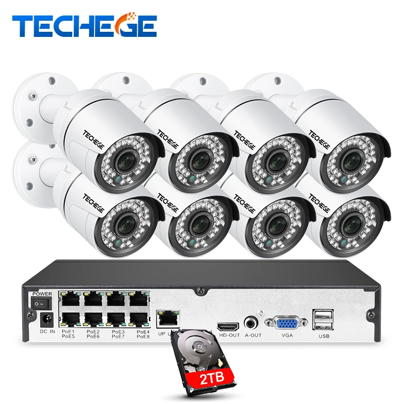 Techege 8CH 1080 P POE Системы 2MP 3000TVL IP Камера облако 48 В NVR CCTV Ночное видение комплект