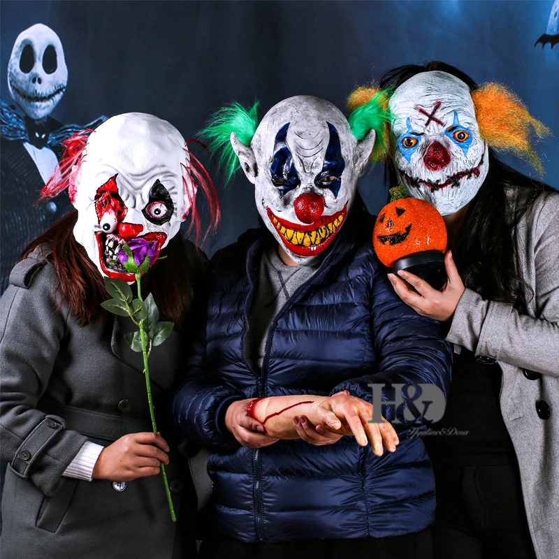 

H&D 3 Kinds Halloween Latex Clown Mask With Hair for Adults,Halloween Costume Party Props Masks (clown)