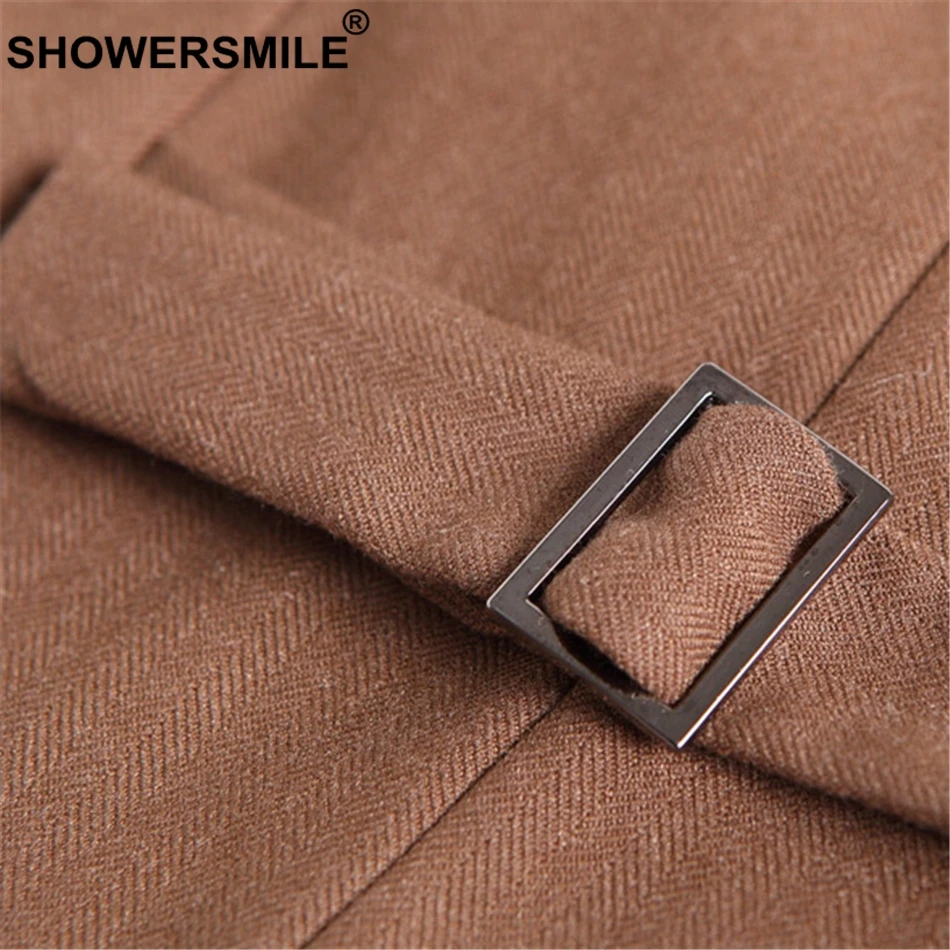 SHOWERSMILE Tweed Wool Herringbone Women Vest Autumn Brown Waistcoat Short Striped Vintage Female Slim Fit England Style Jacket
