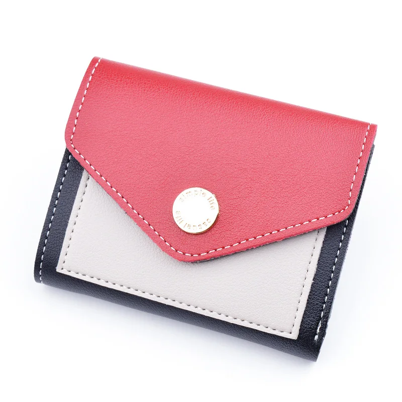 

Design Small Wallets For Women Coin Bag Short Purses Card Holders For Girl Panelled Money Pocket PU Leather Wallet Female WWS202