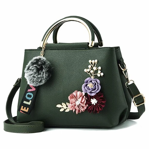 Горячие сумки для женщин цветок дизайнерская сумка женские кожаные сумки почтальон мех мяч через плечо сумки Bolsa Feminina - Цвет: green