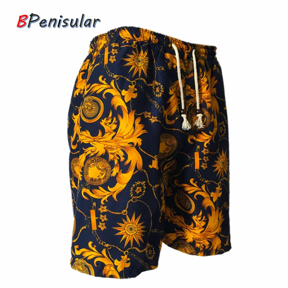 2019 summer men casual shorts baroque floral prints royal luxury pattern golden leaves loose medusa short 2