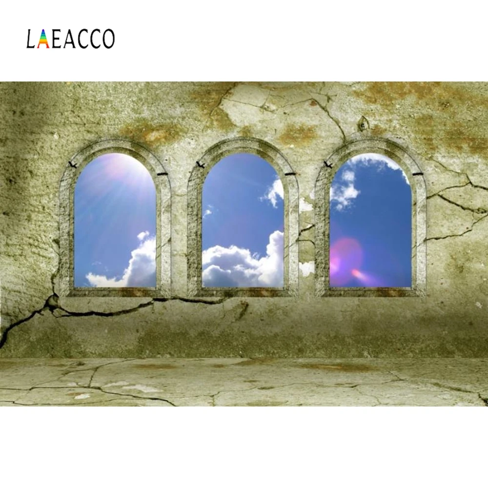 Laeacco каменная стена АРКА окна просмотров небо фоны для фотосъемки портрет