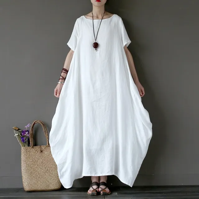 Women/'s Summer Casual Short Sleeve Round Neck Caftan Baggy Long Maxi Shirt Dress