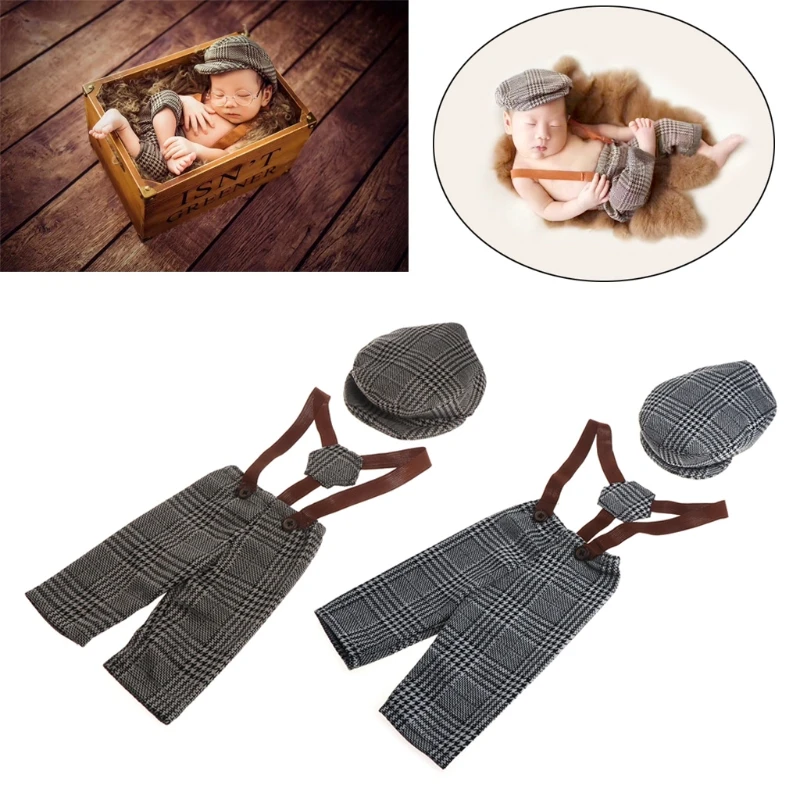 

Infant Baby Boy Little Gentleman Outfit Newborn Photography Props Plaid Costume