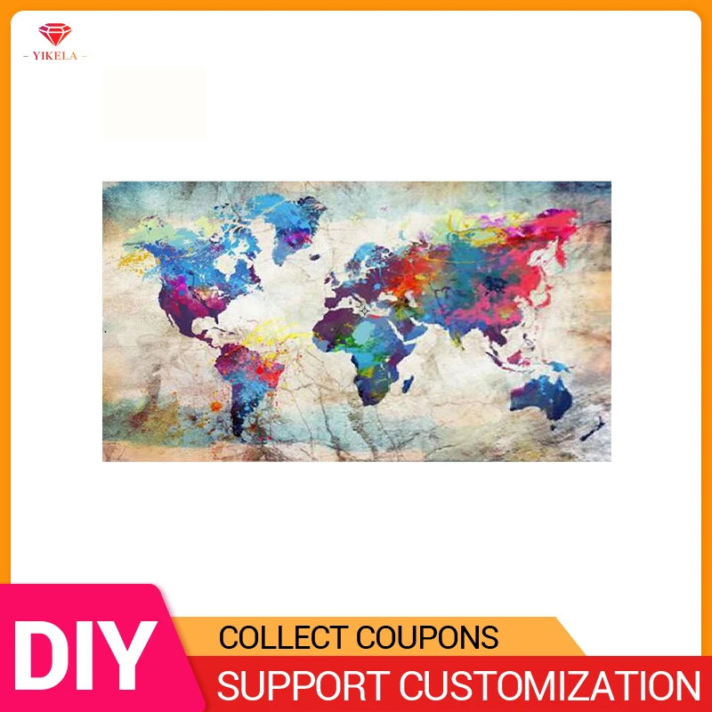 

YIKELA DIY 5D Diamond Painting Accessory Colorful World Map Full Round Diamant Painting Cross Stitch Decor Needlework Embroidery