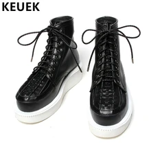 Мужские ботинки в стиле милитари на шнуровке; сезон осень-зима; обувь на платформе с высоким берцем; ботинки из натуральной кожи; мужские ботильоны в байкерском стиле; 033