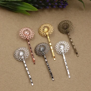 

22mm Vintage Filigree Flower Bobby Hairpins Blanks Findings Cabochons Bases DIY Women's Bride Hair Clips Making Multi-color