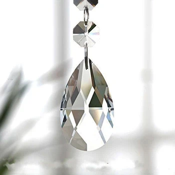 

10 PCS/lot Hanging Chandelier Faceted Crystal Pear Prisms Crystal Suncatcher w/ 2 Octagons 23*86mm