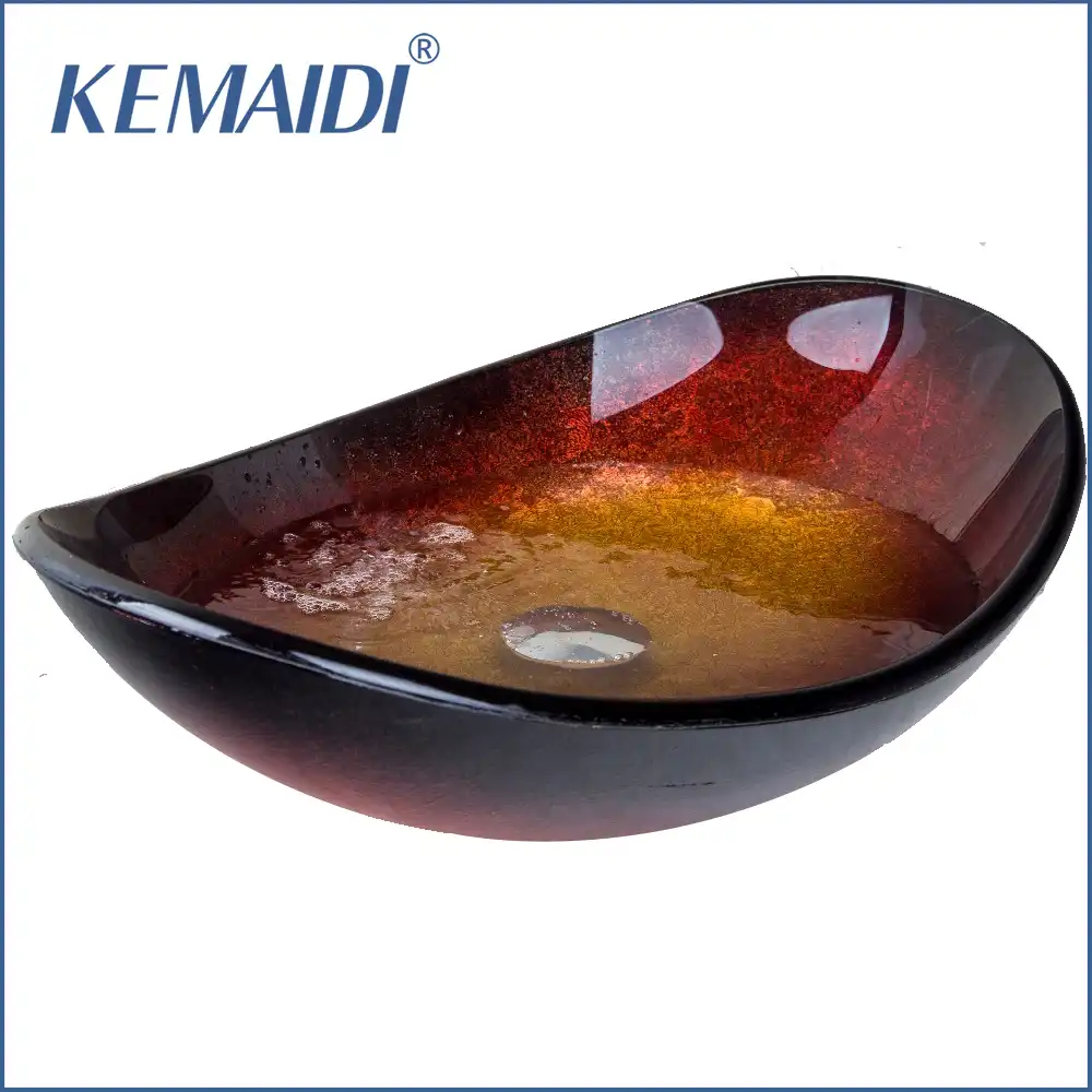 Kemaidi New Bathroom Oval Tempered Gl Basin Vessel Vanity Sink Tempered Gl Basin Vessel Vanity Sink