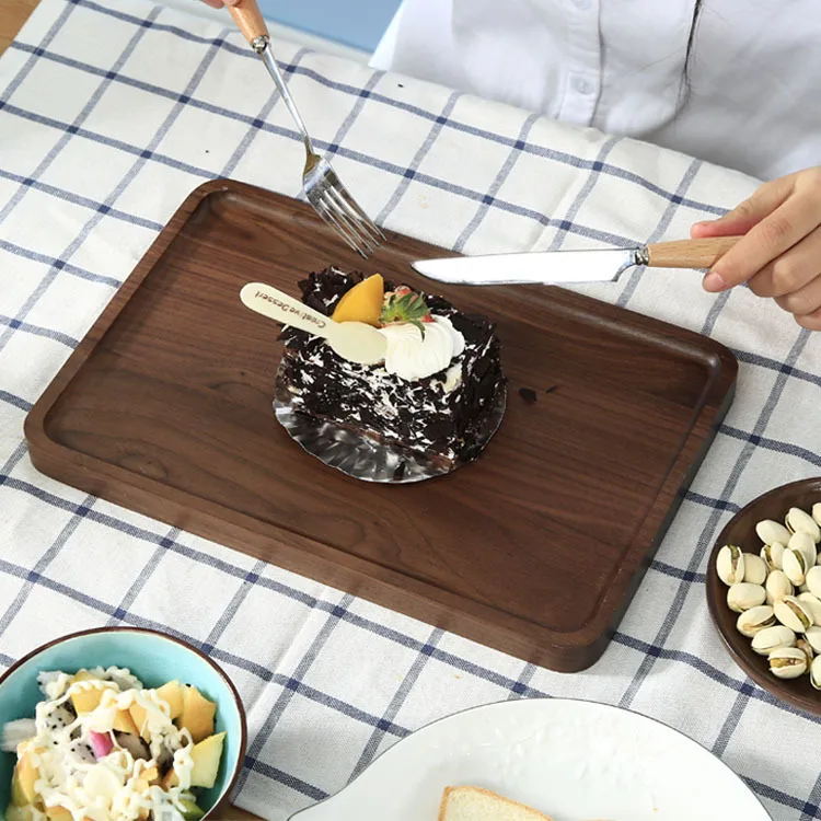 Прямоугольник японский черный из орехового дерева хлеб фрукты блюдо, тарелка чай десертный ужин поднос тарелки