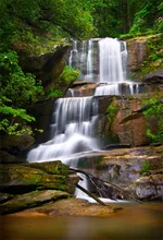 Laeacco Spring Green Forest Waterfall Scenic Photography Backgrounds Custom Camera Photographic Backdrops For Home Photo Studio