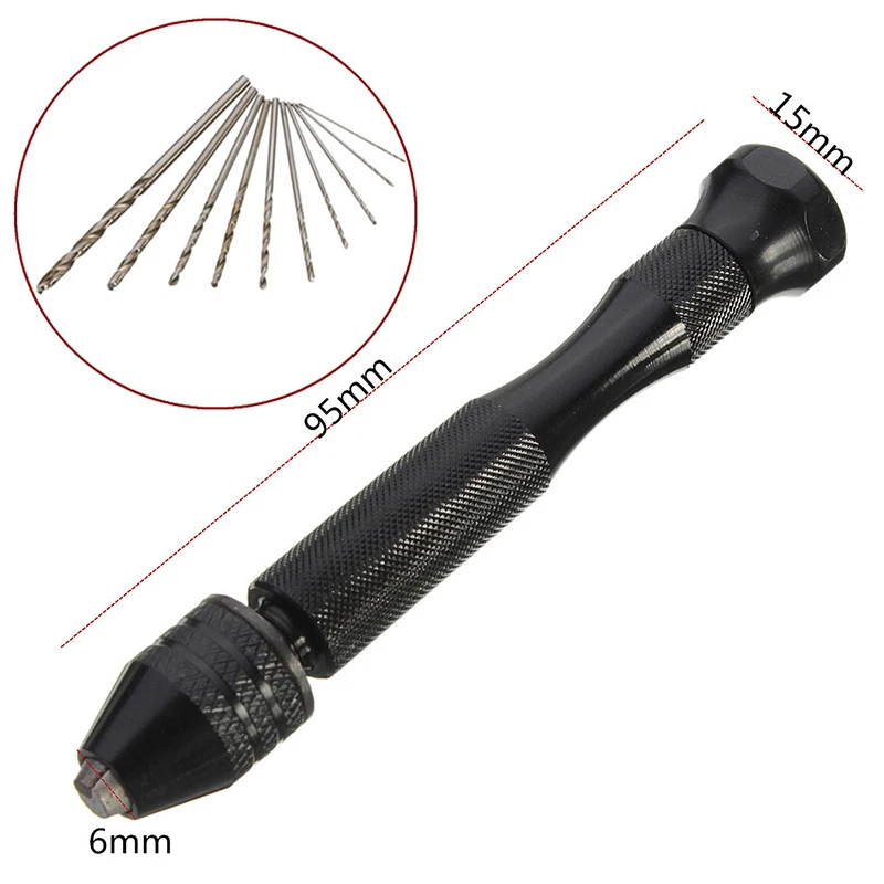 

10pcs Twist Drill Bit Mini Micro Aluminum Alloy Hand Drill With Keyless Chuck Woodworking Drilling Bits Rotary Tools Kit