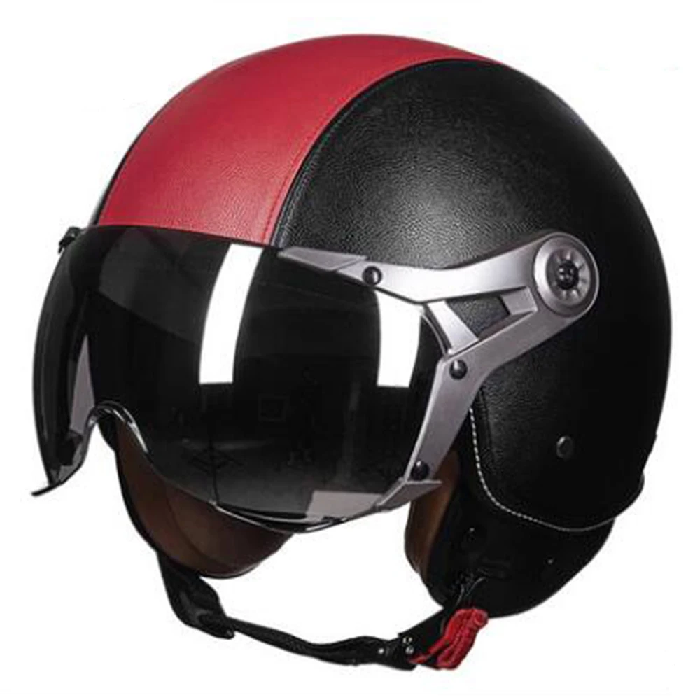 GXT Ретро мотоциклетный шлем кожаный полувинтажный дышащий Удобный Chopper Cafe Racer Crash