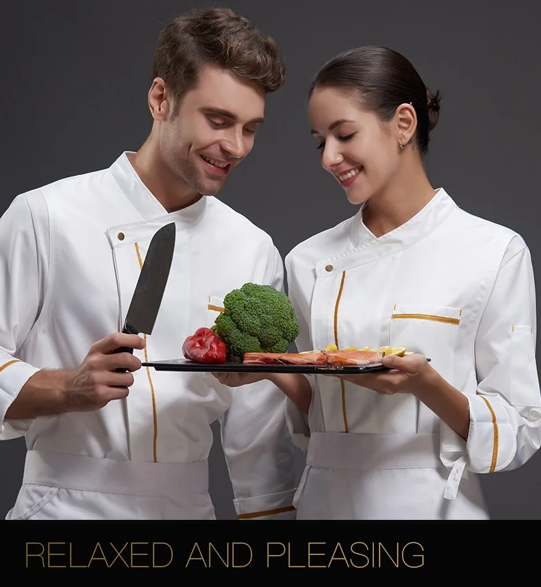 Униформа для ресторана рубашки с длинными рукавами для мужчин и женщин кухня шеф-повара униформа, еда обслуживание рабочая одежда для мужчин профессиональная плита пальто