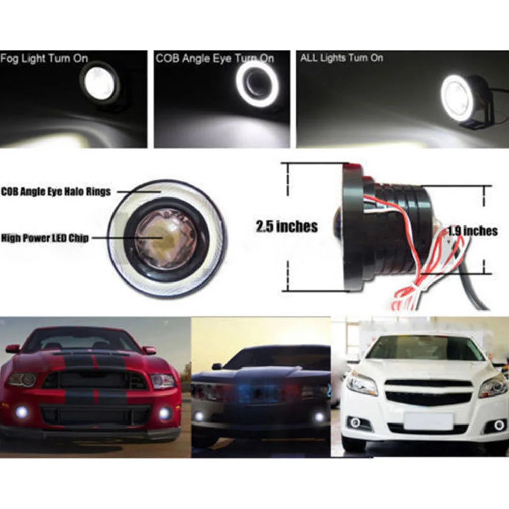 Пара 2," 64 мм проектор COB светодиодный автомобильный противотуманный фонарь Halo angel eyes кольца DRL Белый 12 в дорожный противотуманный фонарь дневной ходовой свет универсальный