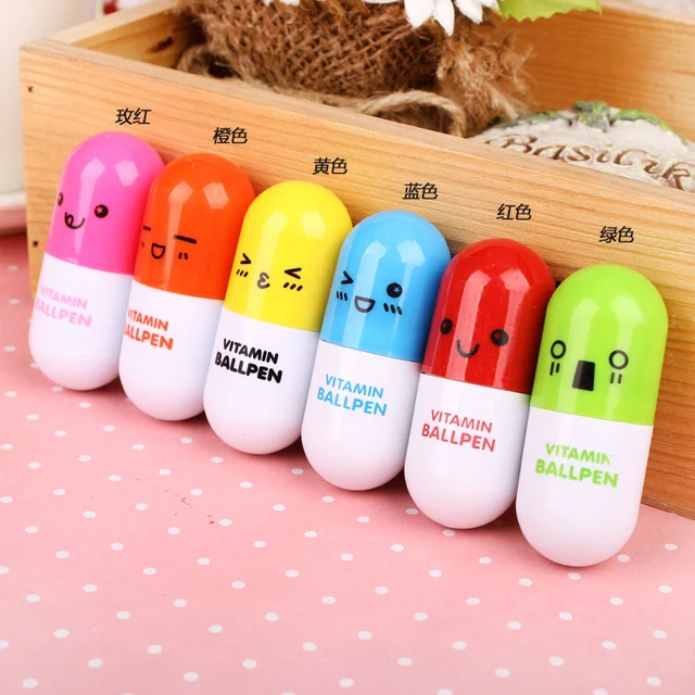 qshoic 100pcs lot cute expression retractable pills ballpoint