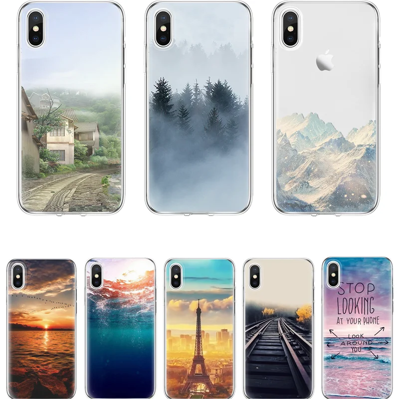 

Case for iPhone 4S 5 5S SE 6 S 7 8 Plus Fundas Coque Soft For iPhone 7plus 8 plus X XR Mountain Cover TPU For iPhone Xs Max case