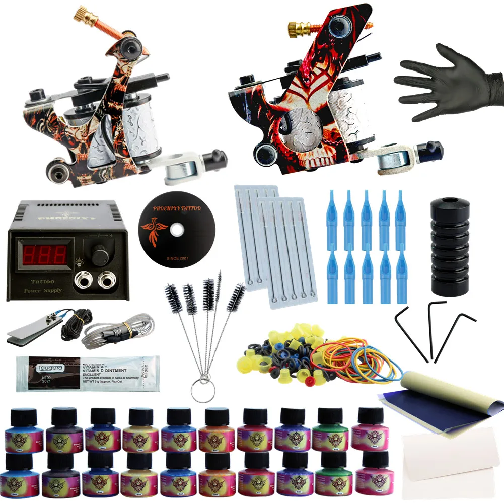 20 Colors Tattoo Ink SetsTattoo Kit 2 Machines Set Black Power Supply