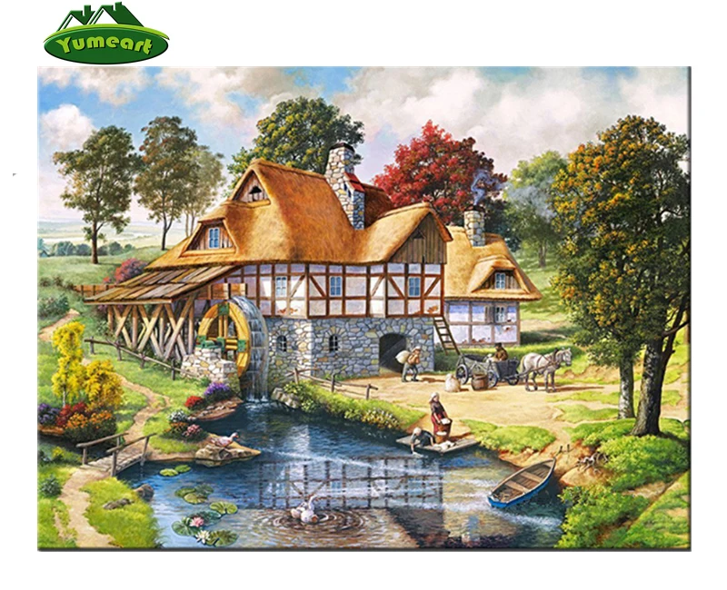 

5D Full Diamond Embroidery villa farm Diy Diamond Painting Cross Stitch Kit Diamond Mosaic Craft natural landscape