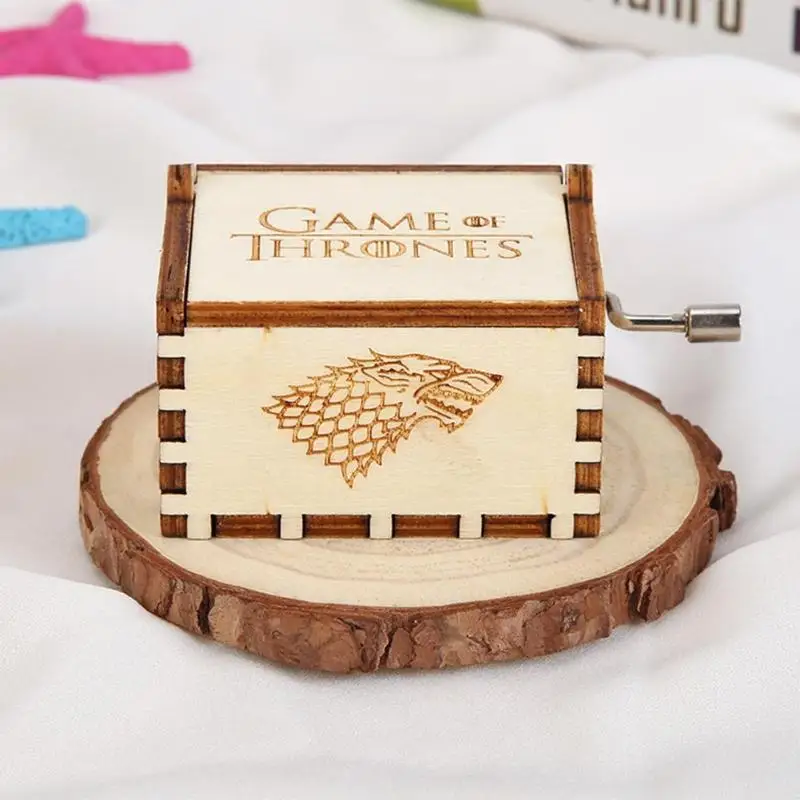 Retro Vintage Wooden Hand Cranked Music Box Home Crafts Ornaments Decor Game of Thrones Song Ice Fire GOT Main Theme Music Box