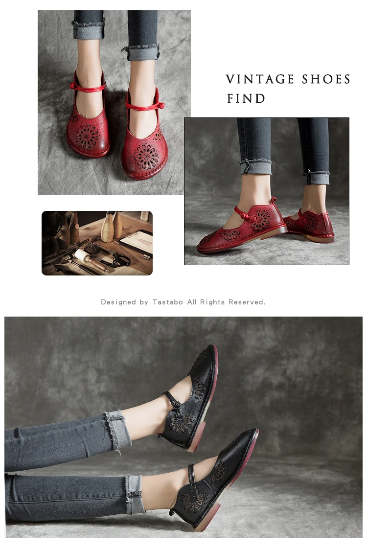 Tastabo/кожаная женская обувь; повседневная обувь на плоской подошве; обувь с ажурным узором; удобные дышащие тонкие туфли с мягкой подошвой; Цвет черный, красный