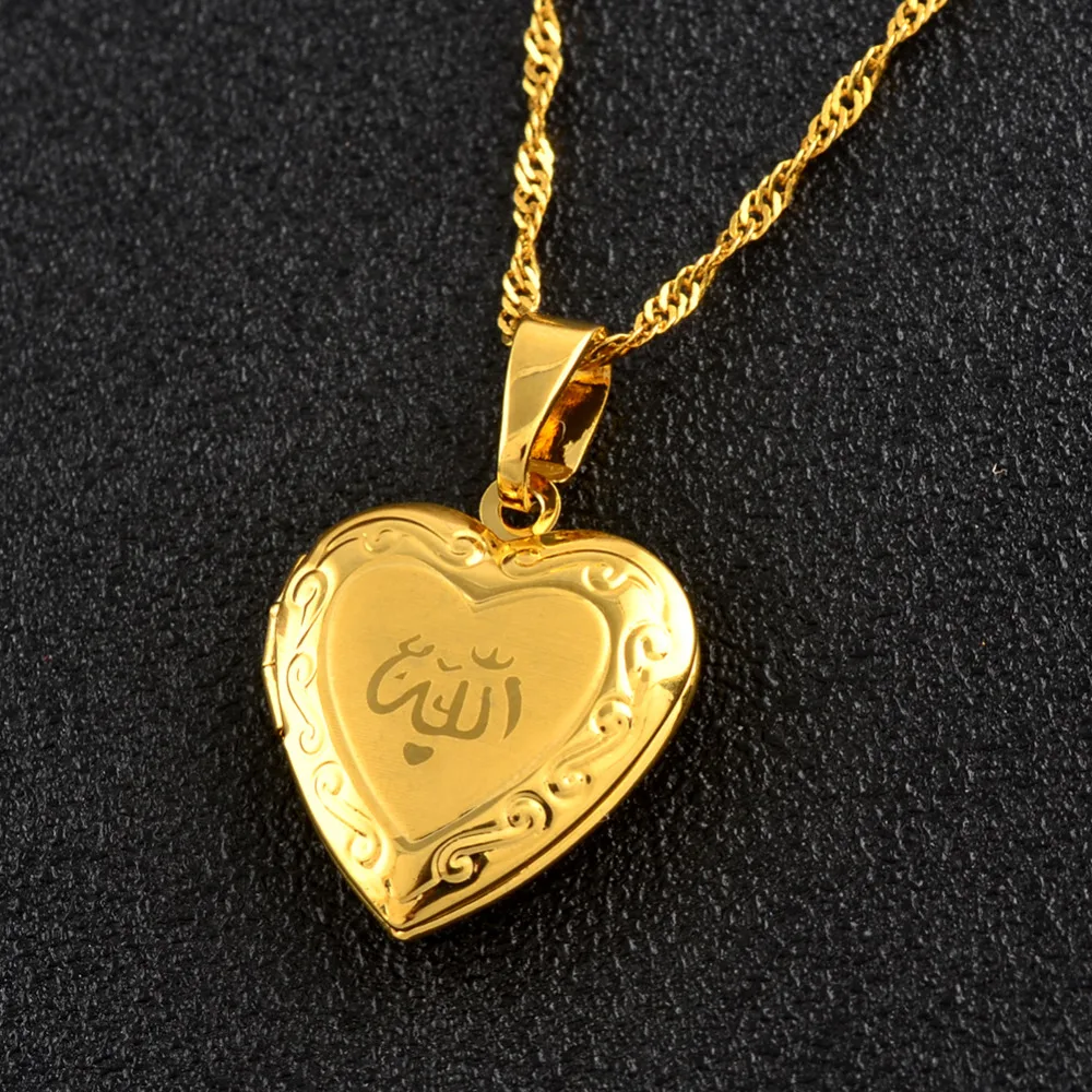 Anniyo/Сердце ожерелье Аллаха кулон для Для женщин мусульманские украшения Для мужчин, золото, Цвет Ислам цепи Цепочки и ожерелья s Мухаммаду#201902
