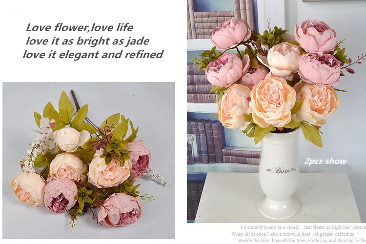 Flone European Artificial Peony Flower Bouquet Simulation Silk Flower Fake Peony Wedding Home Party Decor Arrangement Floral (15)