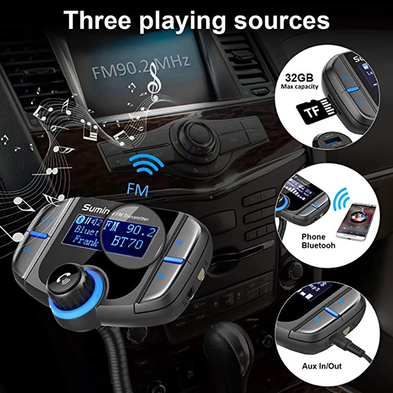 Bluetooth FM Transmitter Sumind Wireless Radio Adapter Hands-free Car Kit with 1.7 Inch Display QC3.0 and Smart 2.4A Dual USB | Автомобили