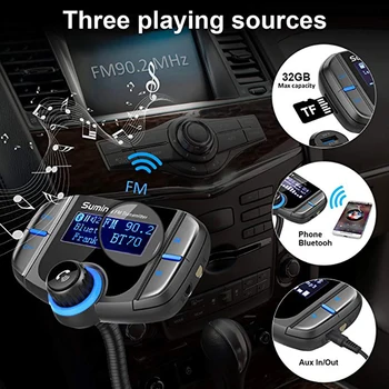 

Bluetooth FM Transmitter Sumind Wireless Radio Adapter Hands-free Car Kit with 1.7 Inch Display QC3.0 and Smart 2.4A Dual USB