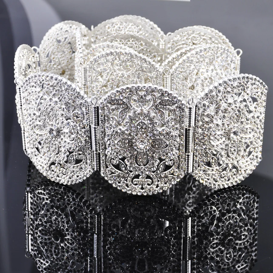 

Shining Silver Moroccan Wedding Belt Full Stone Women Waist Chain Luxury Diamonte Waist Chain Jewelry