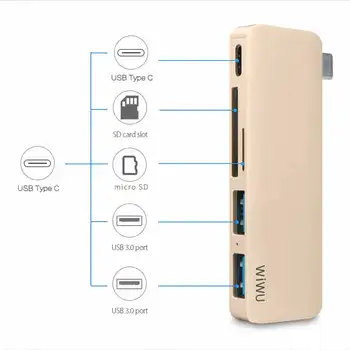 

WIWU USB Hub with Power Adapter Type C Hub for MacBook Pro 13 A1706 Card Reader Type C USB 3.0 Hub Laptop Adapter for MacBook 13