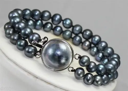 

Wholesale price 16new ^^^^8" Black Freshwater Pearl Mabe lock Bracelet
