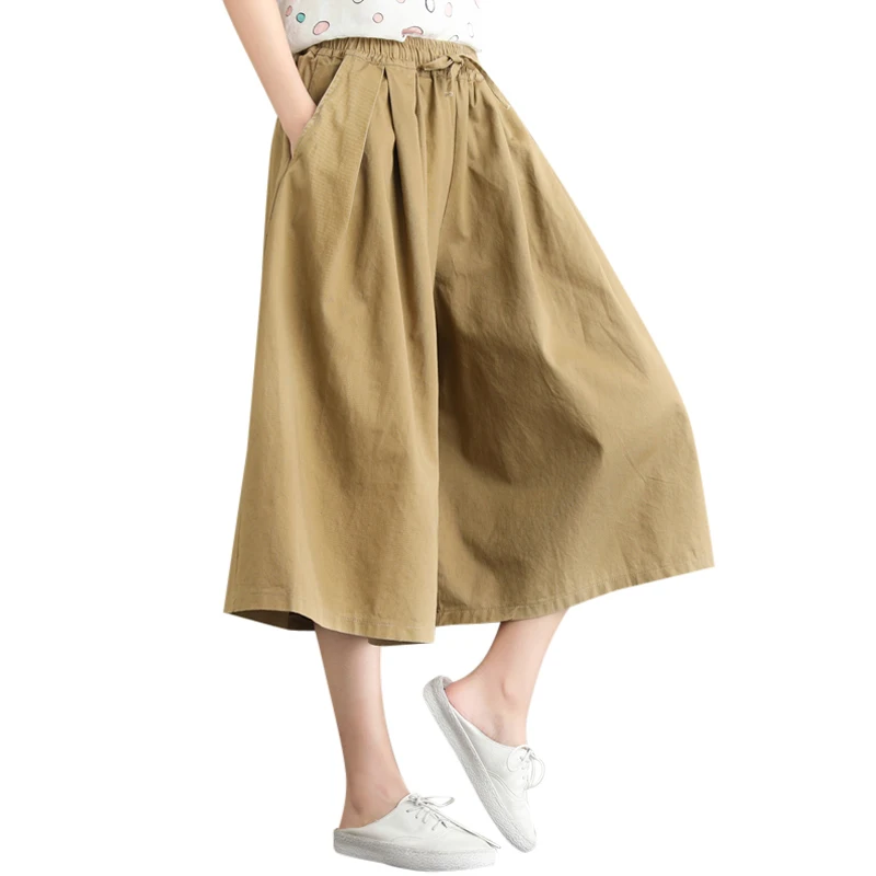 #0672 Summer Solid Color Wide Leg Pants Women Calf-length Elastic Waist Plus Size Casual Ladies Trousers Vintage Trousers Female #0672 Summer Solid Color Wide Leg Pants Women Calf-length Elastic Waist Plus Size Casual Ladies Trousers Vintage Trousers Female